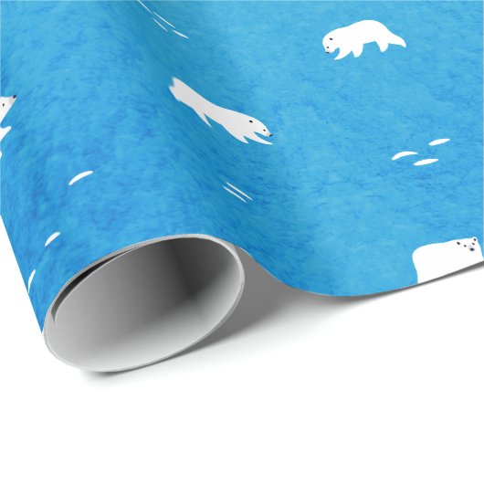 Waterverf Polar Beer Pattern in Blue Cadeaupapier (Rol Hoek)