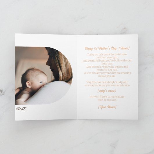 Waterverf Polar beer & welp, Eerste Moederdag Kaart (Binnen)