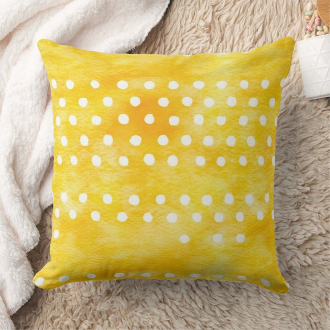 Waterverf Polka Dot - Aardgeel en wit (1) Kussen (Deken)
