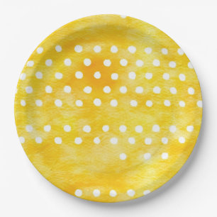 Waterverf Polka Dot - Aardgeel en wit (1) Papieren Bordje