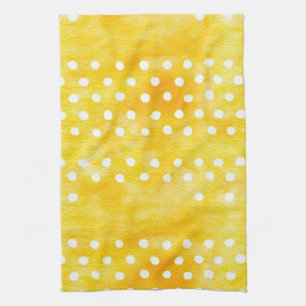 Waterverf Polka Dot - Aardgeel en wit (1) Theedoek