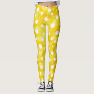 Waterverf Polka Dot - Aardgeel en wit (2) Leggings