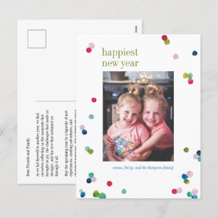 Waterverf Polka Dot Poms New Years Photo Briefkaar Feestdagenkaart