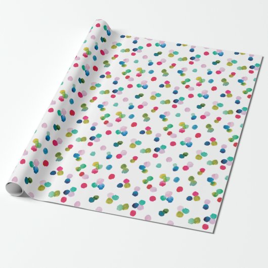Waterverf Polka Dot Poms Wrapping Papier (Uitgerold)