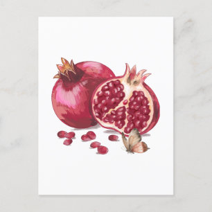 Waterverf Pomegranaat Fruit en vlinder Briefkaart