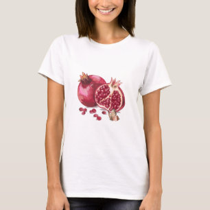 Waterverf Pomegranaat Fruit en vlinder T-shirt