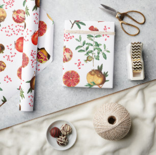 Waterverf Pomegranate Mediterranean Fruit Pattern Cadeaupapier
