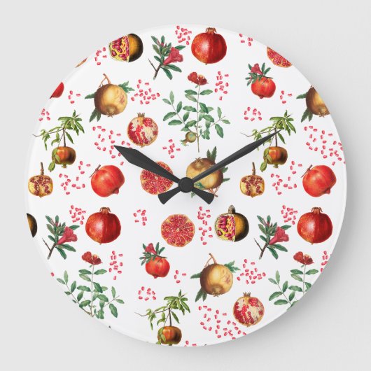 Waterverf Pomegranate Mediterranean Fruit Pattern Grote Klok (Voorkant)