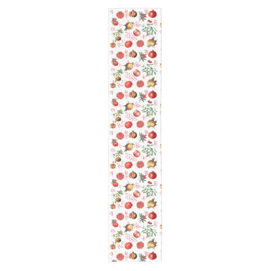 Waterverf Pomegranate Mediterranean Fruit Pattern Korte Tafelloper (Voorkant)