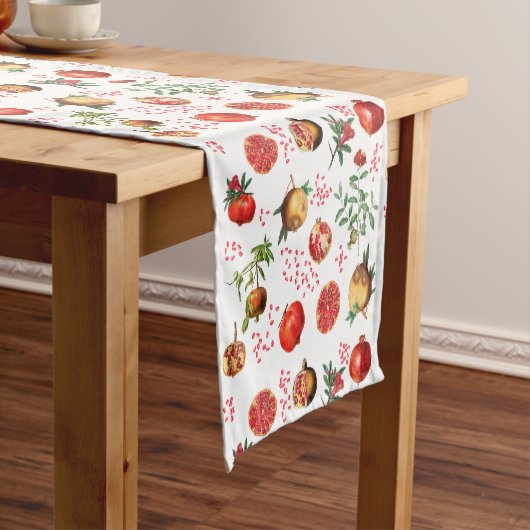 Waterverf Pomegranate Mediterranean Fruit Pattern Korte Tafelloper (Voorbeeld)