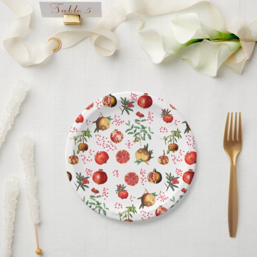 Waterverf Pomegranate Mediterranean Fruit Pattern Papieren Bordje (Huwelijk)