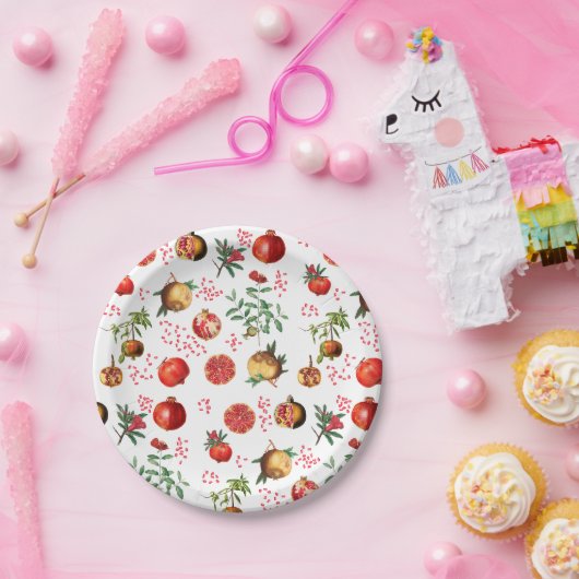 Waterverf Pomegranate Mediterranean Fruit Pattern Papieren Bordje (Feest)