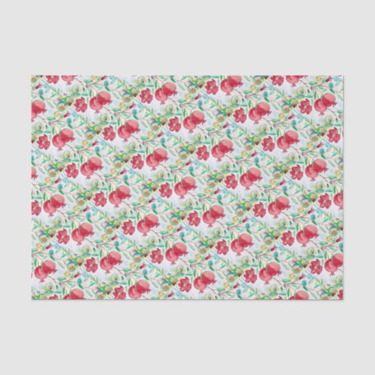 Waterverf Pomegranate red Fruit Pattern Tissuepapier (Voorkant)