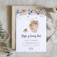Waterverf Pomeranian Dog Birthday Party Kaart