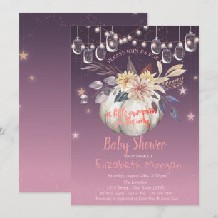 Waterverf Pompoen, Bloemen, Lichtjes Baby Shower Kaart