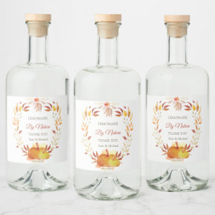 Waterverf Pompoen Bloemen Likeurfles Etiket