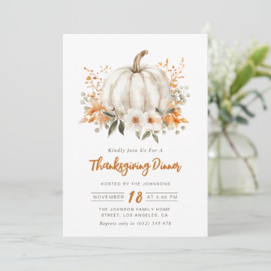 waterverf pompoen bloemen Thanksgiving diner Kaart (Staand voorkant)