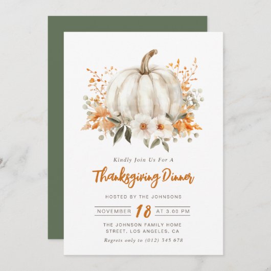 waterverf pompoen bloemen Thanksgiving diner Kaart (Voorkant / Achterkant)