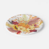 Waterverf Pompoen en Bloemen Thanksgiving Papieren Bordje (Gekanteld)