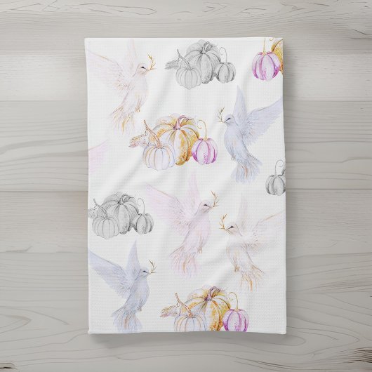 Waterverf pompoen en witte duif Thanksgiving Theedoek