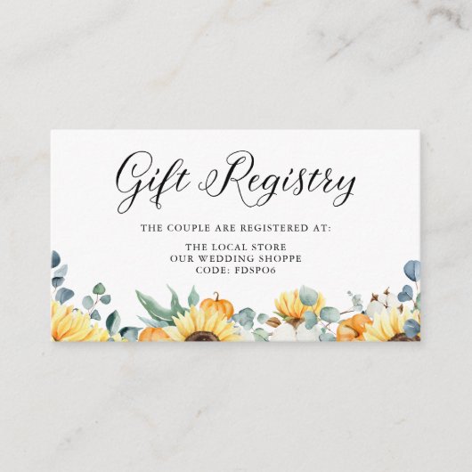 Waterverf pompoen en zonnebloem bruiloft register informatiekaartje (Voorkant)
