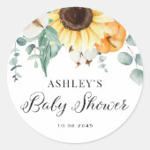 Waterverf Pompoen en Zonnebloem Herfst Baby shower Ronde Sticker (Voorkant)
