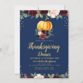 Waterverf pompoen florale Thanksgiving diner Kaart (Voorkant)