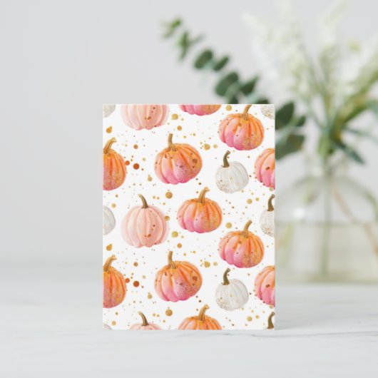 waterverf pompoen herfst patroon briefkaart (Staand voorkant)