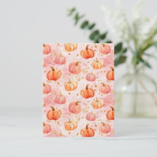waterverf pompoen herfst patroon briefkaart (Staand voorkant)
