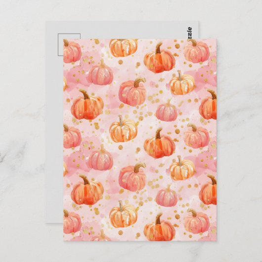 waterverf pompoen herfst patroon briefkaart (Voorkant / Achterkant)