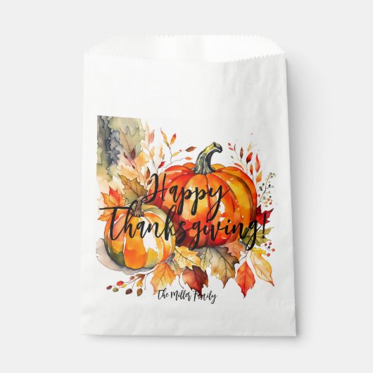 Waterverf pompoen herfstbladeren Thanksgivin Bedankzakje (Voorkant)