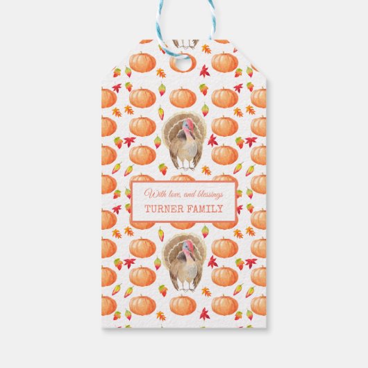 Waterverf Pompoen Kalkoen Patroon Thanksgiving Cadeaulabel (Achterkant)
