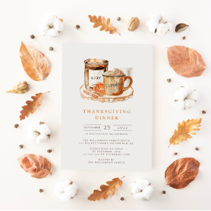Waterverf Pompoen Latte & Kaars Thanksgiving Kaart