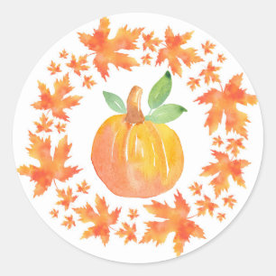 Waterverf Pompoen & Maple Leaf Krans Ronde Sticker
