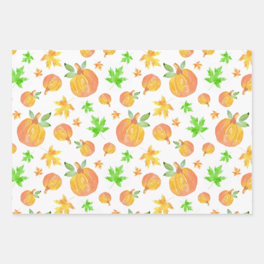 Waterverf Pompoen & Maple Leaf Pattern Inpakpapier Vel (Voorkant 3)