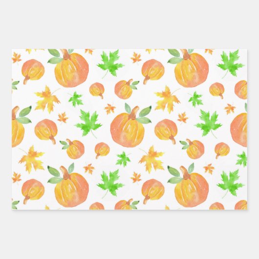Waterverf Pompoen & Maple Leaf Pattern Inpakpapier Vel (Voorkant 2)