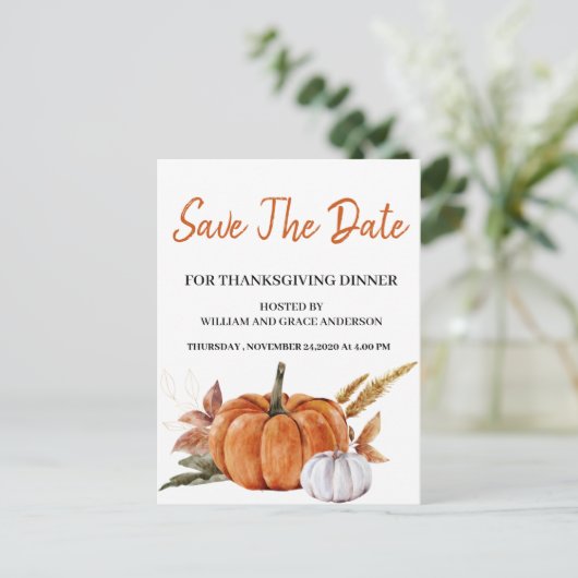 Waterverf pompoen Opslaan Datum Thanksgiving Briefkaart (Staand voorkant)