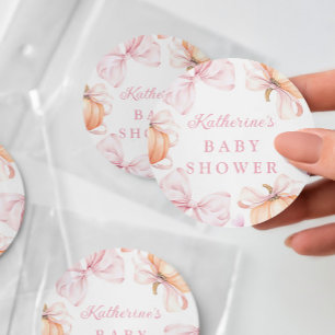 Waterverf Pompoen Roze Strik Baby Shower Ronde Sticker