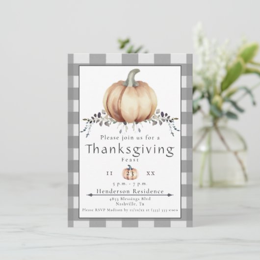 Waterverf pompoen Thanksgiving Diner | Gray Kaart (Staand voorkant)