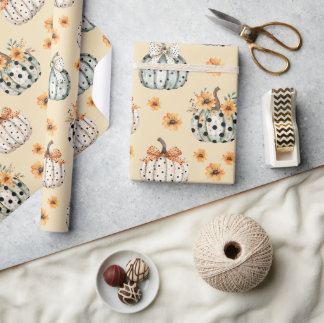 Waterverf Pompoen Thanksgiving Fall Bloemig Cadeaupapier