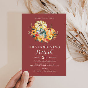 waterverf pompoenen Bloemen Thanksgiving Potluck Kaart
