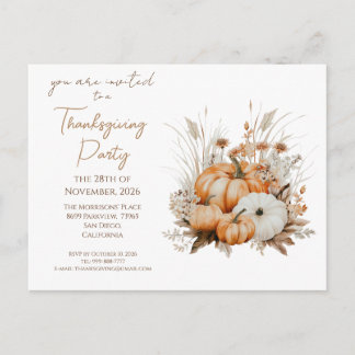 Waterverf Pompoenen Droog Gras Fijne Thanksgiving Uitnodiging Briefkaart