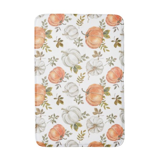 Waterverf pompoenen en gebladerte herfstpatroon badmat (Voorkant Verticaal)