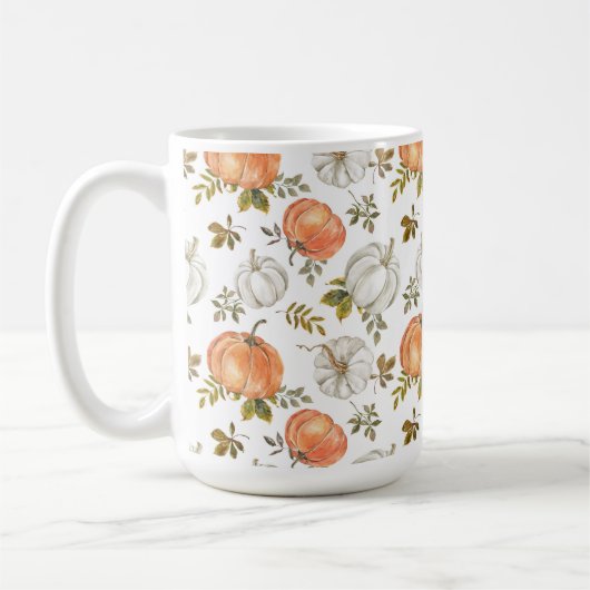 Waterverf pompoenen en gebladerte herfstpatroon koffiemok (Links)