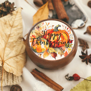 Waterverf Pompoenen en Herfstbladeren Thanksgiving Ronde Sticker