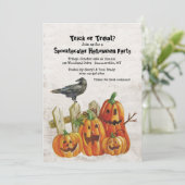 Waterverf pompoenen en kraai Halloween uitnodiging (Staand voorkant)