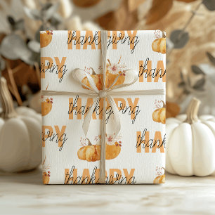 Waterverf Pompoenen en Oranje Happy Thanksgiving Cadeaupapier