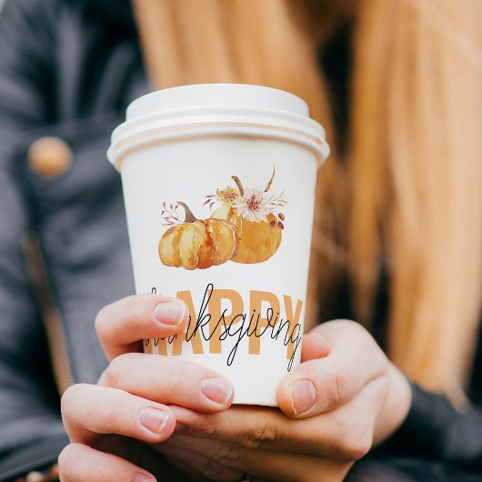 Waterverf Pompoenen en Oranje Happy Thanksgiving Papieren Bekers