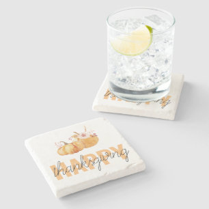 Waterverf Pompoenen en Oranje Happy Thanksgiving Stenen Onderzetter