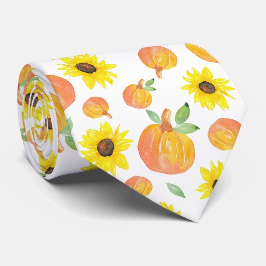 Waterverf pompoenen en zonnebloemen stropdas (Opgerold)